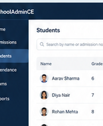 SchoolAdminCE student records screen showing a searchable student directory
